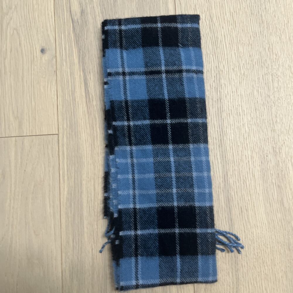 James Pringle Weavers Wool Tartan Plaid Fringed Scarf Winter Accessory Blue - Picture 2 of 5